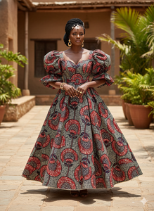 Robe traditionnelle africaine en tissu wax, motif cœur, tissage dobby, résistante au rétrécissement, antibactérienne, écologique, respirante, protection UV - Product Image 6