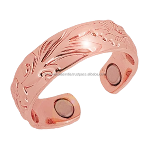 Anneau de manchette ouvert réglable en cuivre pur conception gravée hommes et femmes anneau pour l'arthrite et les articulations à bon taux - Product Image 6