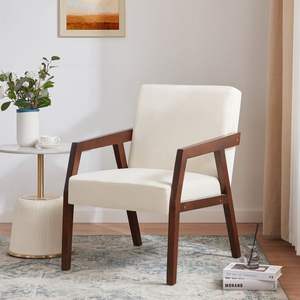 Mid-Century Modern <b>Accent</b> Lounge <b>Chair</b> with Solid Wood Armrest and Linen Upholstery - Product Image 3