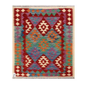 Alfombra Kilim de Maimana, Afganistán, 93 x 79 cm, Decoración de Pared - Product Image 1