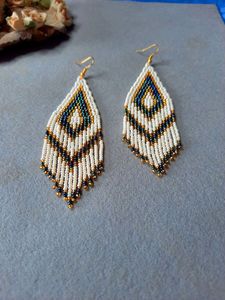 Pendientes de cuentas de semillas de cristal tejidas a mano de estilo rústico borla larga joyería de estilo bohemio para mujer - Product Image 4