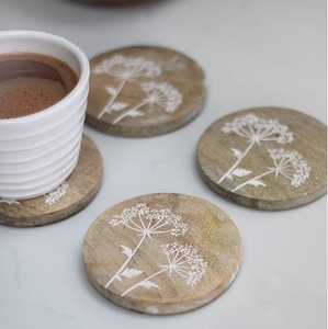 Elegant Plants Wooden <b>coaster</b> <b>Set</b> with a Rustic Finished Handcrafted to Perfection Ideal for Daily Use and Home Decoration Needs - Product Image 1