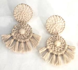 ต่างหู Raffia เครื่องประดับผู้หญิงเครื่องประดับทอง Boho ชุบโลหะทำด้วยมือ CHAIN Link รูปพัด Raffia braided - Product Image 5