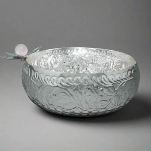 Tazón Decorativo Plateado de Moda, Centro de Mesa Elegante Hecho a Mano para Mesa de Comedor, Sala de Estar y Decoración Moderna del Hogar - Product Image 1