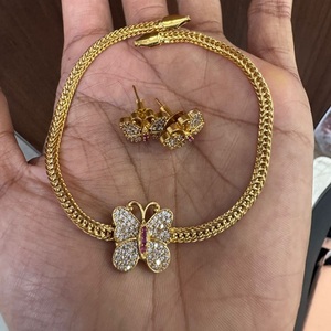 Stylish Modern Wear Butterfly Design AD Stones Design <b>Gold</b> Plated Necklace <b>Set</b> With <b>Earrings</b> For Wedding Party Wear For Women - Product Image 1