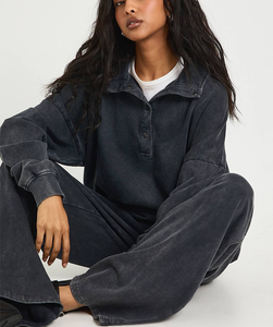 Conjunto Deportivo de Mujer con Cuello Alto y Lavado Ácido, Venta Directa de Fábrica, Apliques Personalizados, Bordado Desgastado, Corte Regular, Chándal de Algodón - Product Image 3