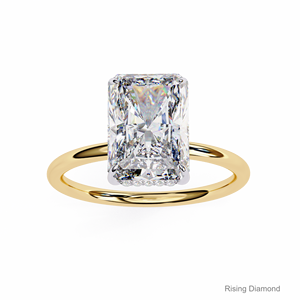 Anillo de compromiso de diamante cultivado en laboratorio de corte radiante de 4,5 quilates, regalo de aniversario de Halo oculto de oro amarillo para ella - Product Image 2