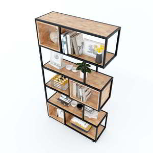 Étagère décorative sur pied KTB68067 100x35x180cm, structure en fer et bois d'hévéa pour salon - Product Image 5
