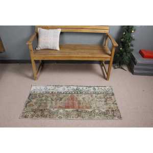 Tapis turc 2,1 x 4,1 pieds, petit tapis vintage, tapis floral marron et bleu - Product Image 3