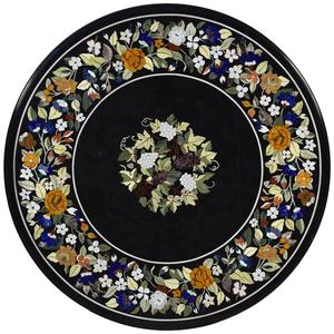 Elegant Black <b>Marble</b> Dining <b>Table</b> <b>Top</b> Durable Inlay Craftsman Design for Farmhouse Apartment Hotel Villa Park or Courtyard Use - Product Image 1