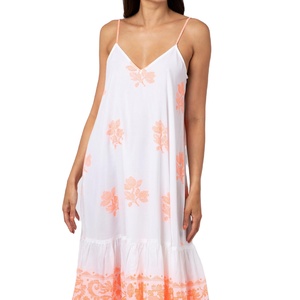 Robe d'été à imprimé floral personnalisée, col en V, slip spaghetti, motif coloré, dos nu, ligne A, robes longues pour femmes - Product Image 1