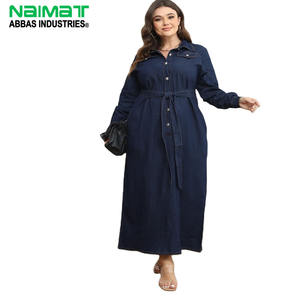 Fashion <b>Women</b> Plus Size Long Sleeve Denim Maxi <b>Dress</b> Elegant Button Up Jean Shirt <b>Dress</b> <b>with</b> Waist Belt Loose Fit Turn Down - Product Image 1