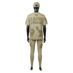 Conjunto de camiseta y leggings de malla ligera para mujer, 180 GSM, poliéster y spandex que absorbe la humedad, paneles con logo en relieve, conjuntos para mujer - Product Image 2