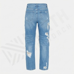 <b>Women's</b> New Summer Luxury Style <b>Baggy</b> Straight Casual <b>Jeans</b> Full Length Ripped Denim Pant Elastic Ankle Customized Color Fit - Product Image 2