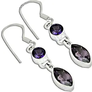 Boucles d'oreilles pendantes en cristal d'améthyste pour femmes - Ensemble cadeau en argent 925 - Product Image 1