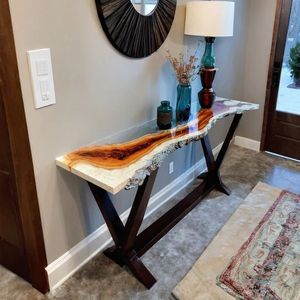 Nouvelle table élégante en bois et résine époxy avec plusieurs motifs, support en résine époxy transparente pour un prix imbattable - Product Image 4