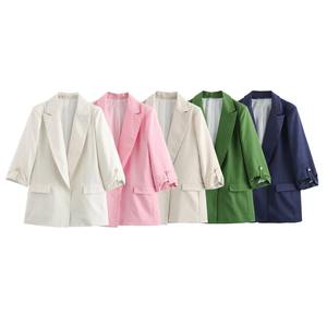 2025 Link Life Uniform Summer New Women's Versátil y elegante Suelto e informal Simple Roll Sleeved Lino Blended Suit Coat - Product Image 2