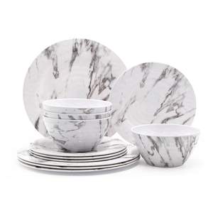 Modern Eco-Friendly Melamine <b>Dinnerware</b> <b>Set</b> for 4 Luxury Classic 12-Piece Assorted Plate and Bowl for Hotels - Product Image 1