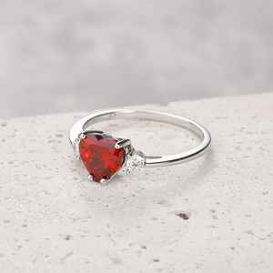 Nouveauté, véritable argent 925, forme de cœur, grenat, diamant CZ, vermeil or blanc 14 carats, bague à griffes réglable, bijoux fins pour femmes - Product Image 3