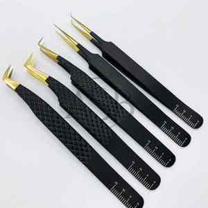 Pince à épiler d'extension de cils en acier durable japonais en or noir 45 90 65 degrés volume et pince à cils d'isolement - Product Image 6