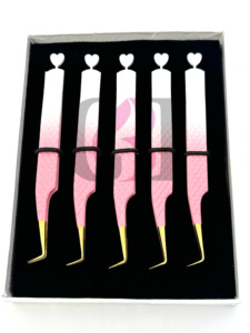 Professionnel Double Couleur Poudre Revêtement 90 Degrés Arrière Coeur Découpe Or Pointe Extension De Cils Pince À Épiler Outils De Beauté - Product Image 6