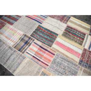 Tapis de 5,6 x 7,6 pieds, tapis turc vintage, tapis beige patchwork ombré - Product Image 5