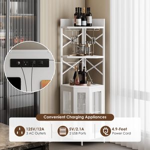 Mueble Bar Esquinero Industrial con Luces LED, Puertas de Vidrio Acanalado, Mueble Bar de Madera con Estante para Licores y Vinos para el Hogar DR534 - Product Image 5