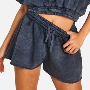 Haute qualité à manches courtes deux pièces ensemble tenues d'été pour femmes lavé haut court et short 2 pièces ensemble vêtements pour femmes porter - Product Image 3