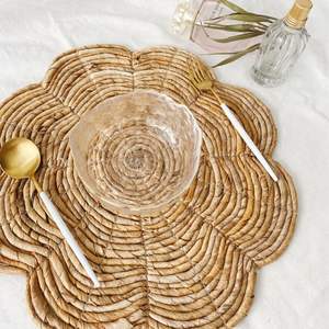 Flower Banana Handmade Eco-Friendly Classic Natural Round Charger <b>Plate</b> Wall Art Neutral Water Hyacinth <b>Dining</b> Table Decoration - Product Image 4