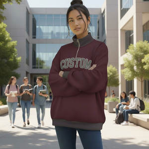 Sudadera Holgada de Manga Larga con Cuello Alto Simulado, Estampada, con Media Cremallera y Dos Tonos en la Parte Delantera, Estilo Iota Phi Theta, para Mujer, Ropa de Calle Acogedora para Invierno - Product Image 2