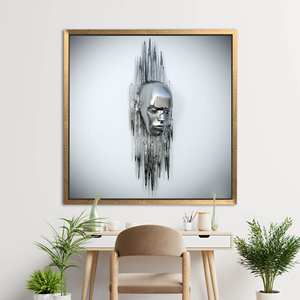 Impresión en lienzo abstracta plateada moderna, retrato artístico, decoración moderna, con marco dorado - Product Image 1