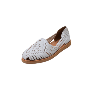 Sandales plates en cuir tissé blanc pour femmes, sandales plates à enfiler, coussinées, antidérapantes, respirantes, légères, confortables, chaussures décontractées d'été - Product Image 2