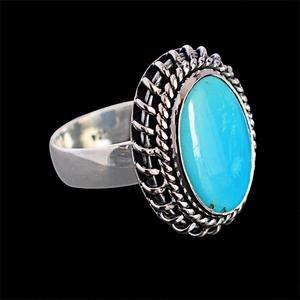 แหวนหมั้นวงรีตัดรูปวงรีแหวนเงินแท้สีเขียวเทอร์ควอยซ์สวยงามประดับหินของขวัญครบรอบปีรูปไข่ - Product Image 5