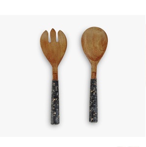 Serveurs à salade en bois 2 pièces ensemble de cuillères à salade en bois faites à la main fourchettes ustensiles cuisine cuillère cadeau - Product Image 3