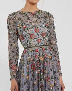 Elegante de lujo con cuentas hecho a mano de manga larga vestido de noche A-Line vestido de fiesta de tul vestido de cóctel vestido de baile - Product Image 2