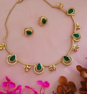 Trendy Best Quality Gold Plated Stones Look <b>Necklace</b> <b>Set</b> With <b>Earrings</b> Wedding Wear Collection For Women - Product Image 4