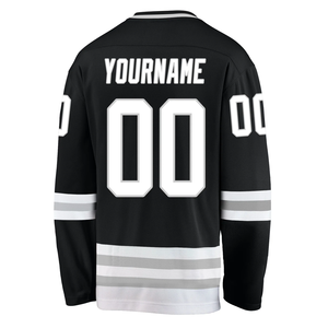 Negro Blanco Impreso 100% Poliéster Nuevo diseño Camisetas de hockey sobre hielo Sublimación personalizada Transpirable Uniformes de secado rápido - Product Image 3