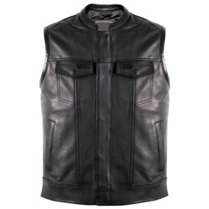 2025 nouveaux hommes classique noir 100% haute qualité en cuir gilet sans manches bouton fermeture chauffé hiver grande taille moto gilet OEM - Product Image 1