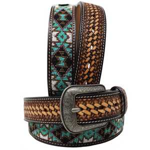 Hot Selling 100%Cow Leather Western Cowboy Beaded <b>Belt</b> With Hand Tooled Design Bead <b>Work</b> Top Manufacturer for Men Women Supplier - Product Image 3