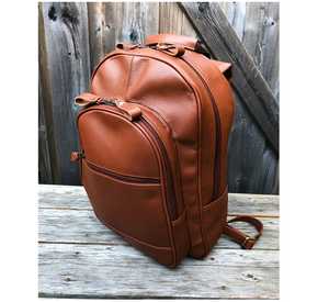 ALW 15.6 Inch Full Grain Leather <b>Laptop</b> Backpack Retro Vintage Style Zipper Closure Cotton Polyester School Travel Office - Product Image 3