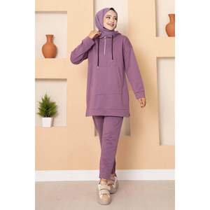 Ensemble de survêtement modeste avec demi fermeture éclair violet - Product Image 2