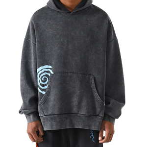 Pull à capuche de haute qualité avec logo personnalisé Épaules tombantes Éponge française Poids lourd Vintage Lavage à l'acide Automne Brodé - Product Image 1