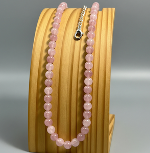 Collar redondo de cuentas de cuarzo rosa Unisex 18 pulgadas plata 925 cerradura diseño anudado a mano accesorio de joyería de moda regalo - Product Image 4