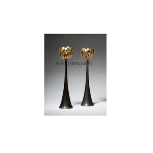 Premium Quality Set of 2 <b>Black</b> and Golden Color Metal Candle <b>Holders</b> Latest Designing Large Size Metal <b>Candlestick</b> <b>Holders</b> - Product Image 1