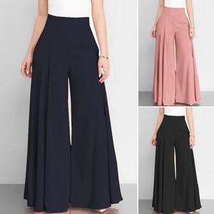 Elegant High Waist Wide Leg Pants Spring Vintage Flare <b>Trouser</b> Casual Solid Zipper Palazzo <b>Women</b> Pants Summer Polyester Knitting - Product Image 2