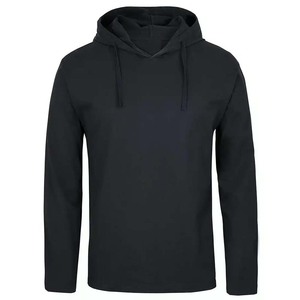 T-shirt à capuche en coton bleu marine à manches longues 100% coton bleu marine de haute qualité coupe classique sweat-shirt - Product Image 4