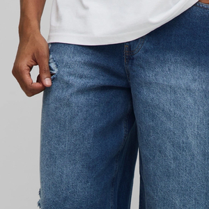 Short en jean pour homme respirant et confortable 100% coton / Look tendance Idéal pour les tenues décontractées Fermeture à boutons Coupe ajustée Lavage froissé - Product Image 2