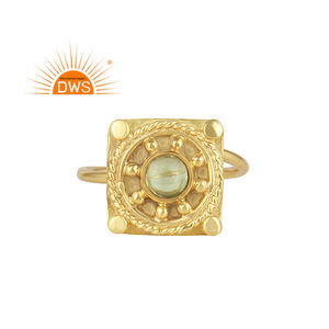 แหวนเงินแท้18K ชุบทองแหวนพลอยเพอริโดต์จากธรรมชาติแหวนดีไซน์ทรงสี่เหลี่ยมผู้ผลิตเครื่องประดับชั้นดี - Product Image 1