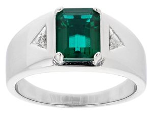 Anillo de Plata de Ley 925 con platino Esmeralda creado en laboratorio verde sobre plata de ley para hombre para boda hecho a mano - Product Image 3