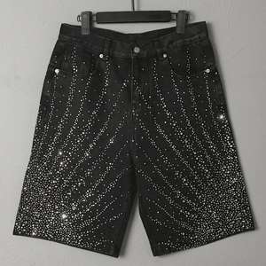 Pantalones cortos de mezclilla con parches bordados holgados personalizados, ropa de calle desgastada, pantalones cortos vaqueros Cargo con diamantes de imitación con múltiples bolsillos de Hip Hop para hombres - Product Image 3